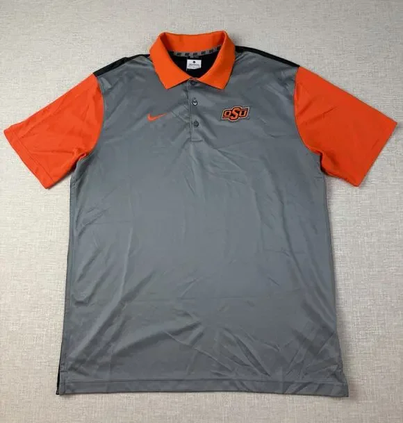Nike Dri-FIT OSU Oklahoma State Cowboys Polo Shirt Gray Orange Men’s Large