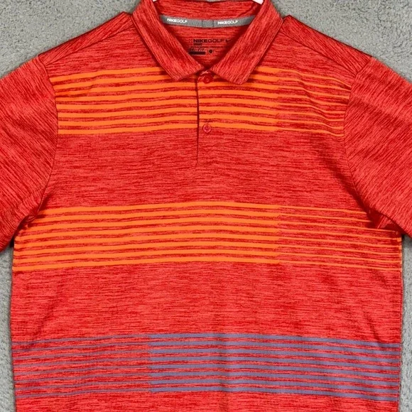 Nike Golf Sport Polo Shirt Mens Large Red Striped Dri-Fit Performance Rugby Logo