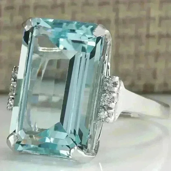 🎀 Hyperbole With Huge Sky Blue CZ Prong Setting Ring, GPMB1491-6