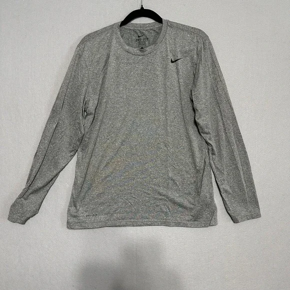 Nike Dri-FIT Mens Long Sleeve Training Shirt Heather Grey Large Gym Running Top