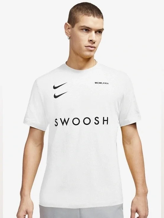 Nike Sportswear Dual Swoosh Pack White Cotton Tee Black Logo Men's Large