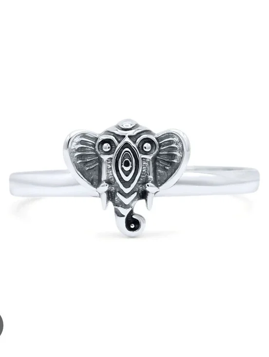 Silver Ring Moroccan Boho Elephant Head Fashion Jewelry Accessories Size 6