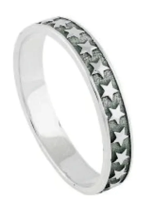 Silver Ring Embossed Stars Infinity Band Fashion Jewelry Accessories Size 6