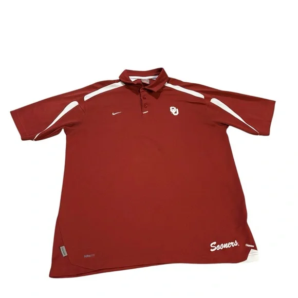 Nike Oklahoma Sooners Polo Shirt Mens XL Red Dri‎ Fit Short Sleeve Football