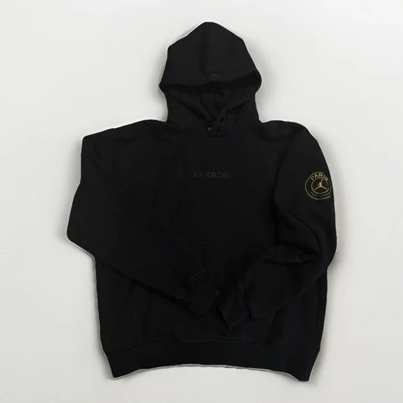Nike Jordan X Paris Saint-Germain Pullover Wordmark Hoodie Black Mens Medium