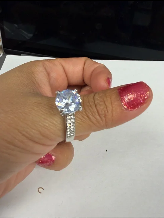 Silver Tone Round-Cut Cubic Zirconia Statement Ring in Clear