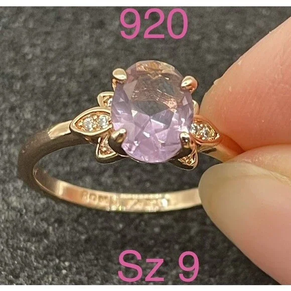 Bomb Party Sz 9 Rose Gold Lavender Oval Ring CZ Accent Solitaire Floral