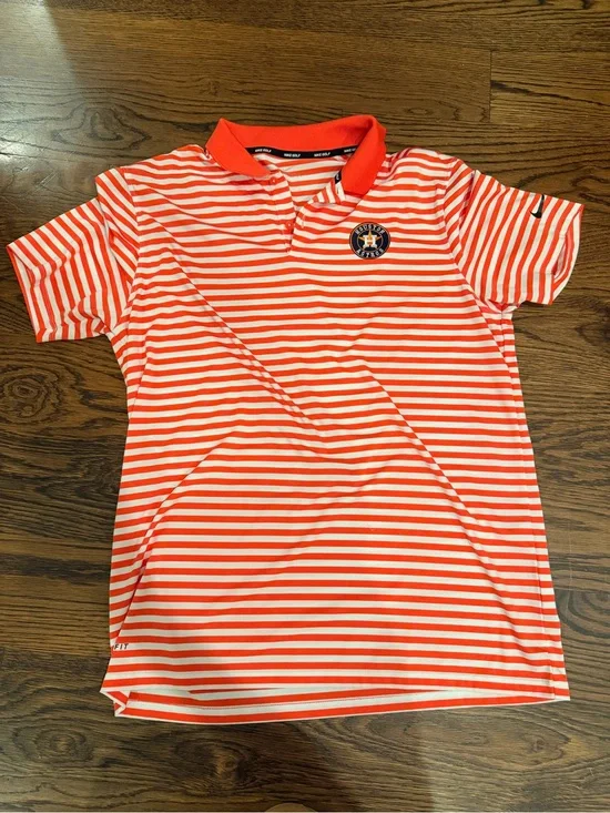Nike Orange and White Striped Polo with Astros Patch