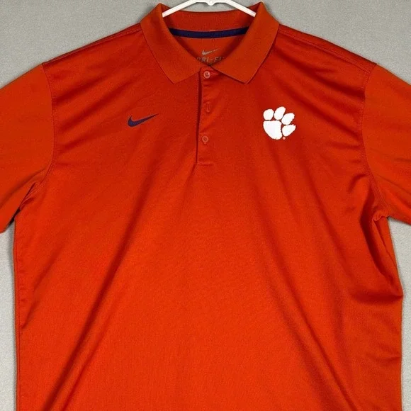 Clemson Tigers Nike Polo Shirt Mens XL Orange Dri-Fit NCAA Performance Rugby EUC
