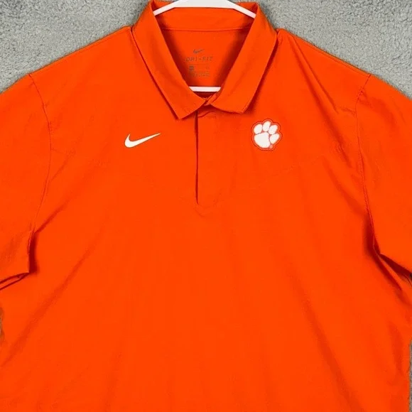 Clemson Tigers Nike Polo Shirt Mens 2XL Orange Dri-Fit Football Golf Snap Button