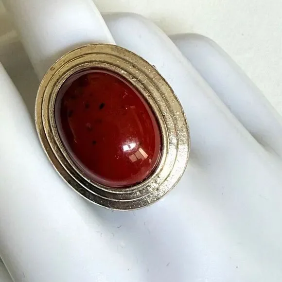 Silver Tone Red Cabochon Stretch Statement Ring