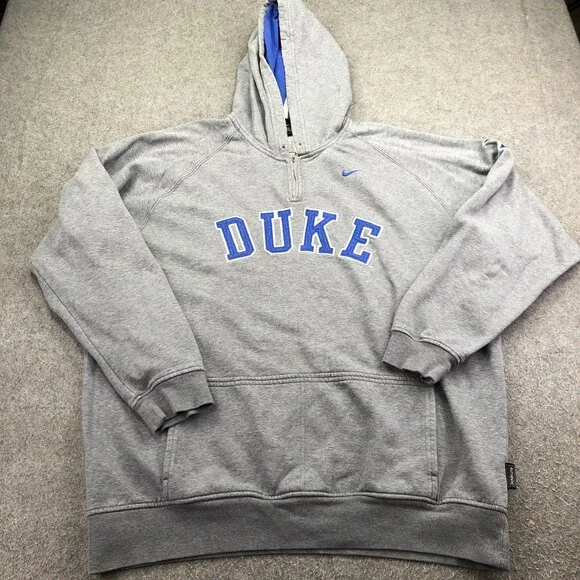 Vintage Duke Blue Devils Hoodie Mens XL Gray NCAA Nike 1/4 Zip Sweatshirt
