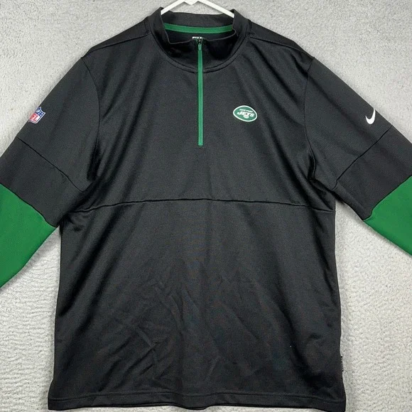 New York Jets Nike Sweatshirt Men Large Black Green On-Field Dri-FIT Quarter Zip