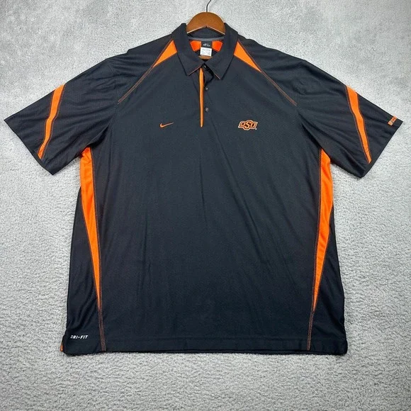 Oklahoma State Cowboys Nike Dri-Fit Polo Mens XXL Black Orange Golf OSU Football