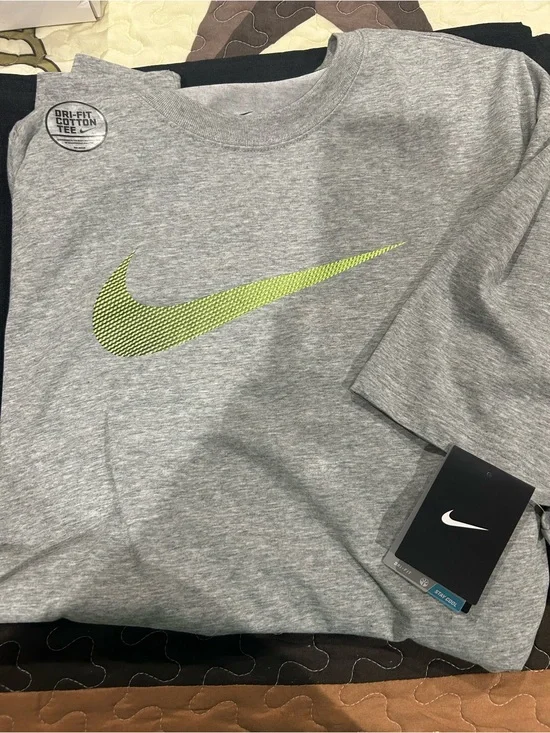 Nike Gray T-Shirt with Neon Green Swoosh