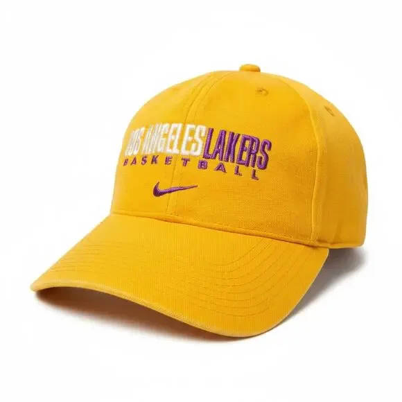 Nike LA Los Angeles Lakers Basketball Yellow Center Swoop Strapback Nike Team