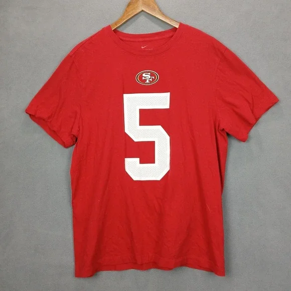 San Francisco 49ers T Shirt Mens Large Red Trey Lance # 5 Nike Football NFL Logo