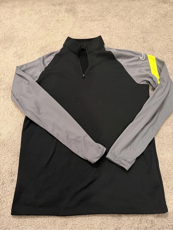 Nike Black Pullover with Gray Sleeves and Neon Yellow Stripe