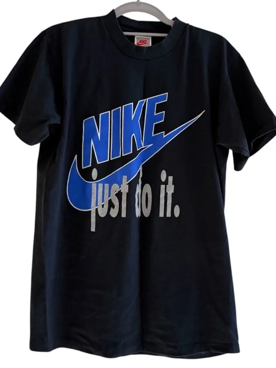 Vintage 90s Nike Just Do It T-Shirt Made in USA Blue Swoosh Single Stitch MEDIUM