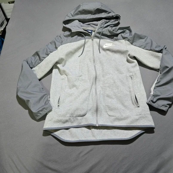 Nike Full Zip Hoodie Mens Medium Grey Hybrid Fleece Windbreaker 807415-063