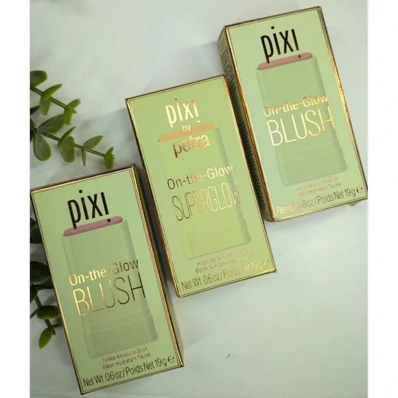 NIB LOT 3!🥰PIXI ON-THE-GLOW Blush Mauve Chantilly SuperGlow Guilded Gold Stick