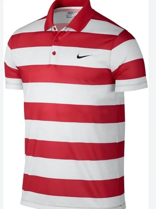 Nike DRI-FIT Red & White Horizontal Striped Polo