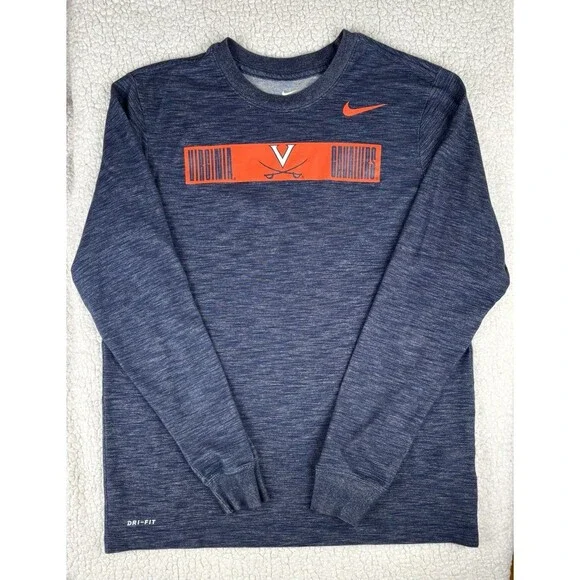 Mens UVA Virginia Cavaliers Size Med Nike Dri-Fit L/S Shirt Navy Gray Orange