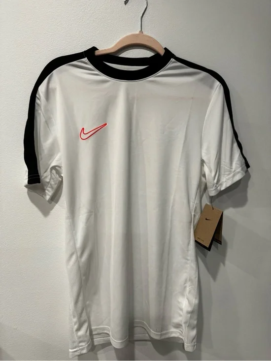 Nike Men’s White Short-Sleeve Training Shirt with Black Trim and Red Swoosh