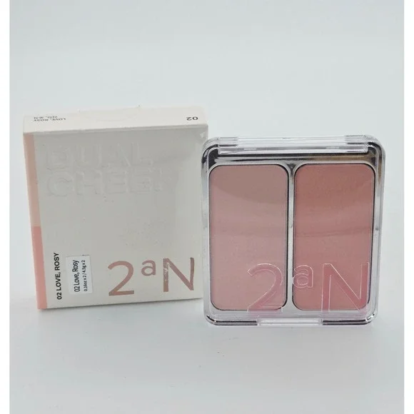 2aN Dual Cheek 02 Love, Rosy Pink Blush Palette K-Beauty 6g New