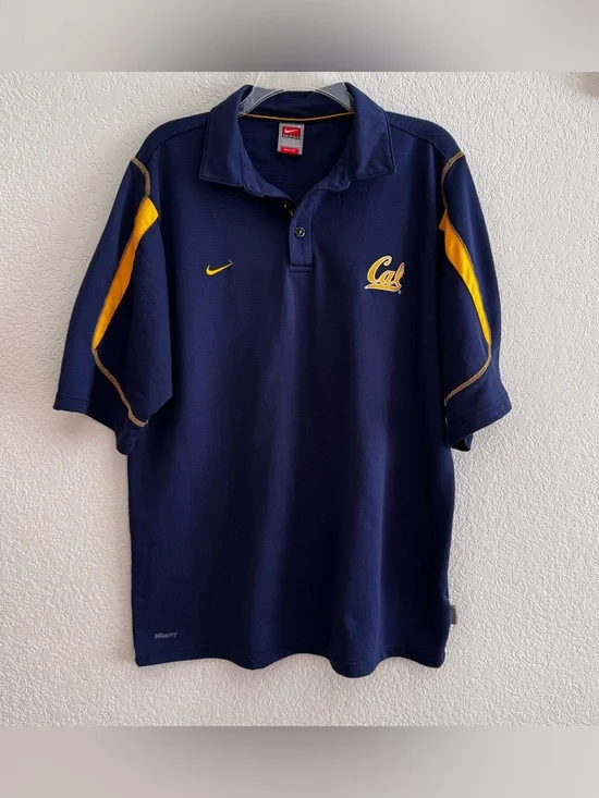VTG Y2K Nike Team California Cal Golden Bears US Berkeley Polo Shirt Navy Yellow