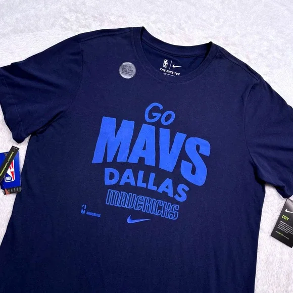 NEW Nike Dallas Mavericks NBA T-Shirt Mens L Navy Blue Dri-FIT Go Mavs Swoosh