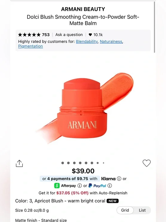 Armani Dolci blush smoothing cream to powder soft matte balm