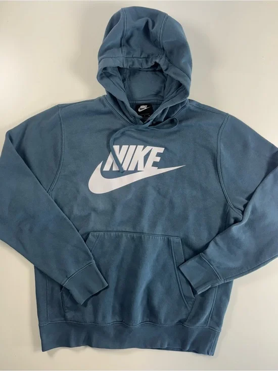 Nike Men's Dusty Blue Pullover Hoodie with White Logo