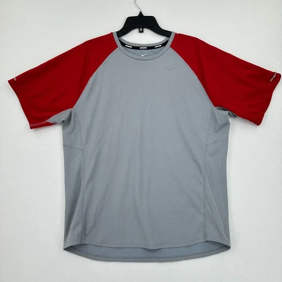 Nike‎ Miler Running Dri-Fit Shirt Mens XL Gray Red Athletic Gym Activewear OSU