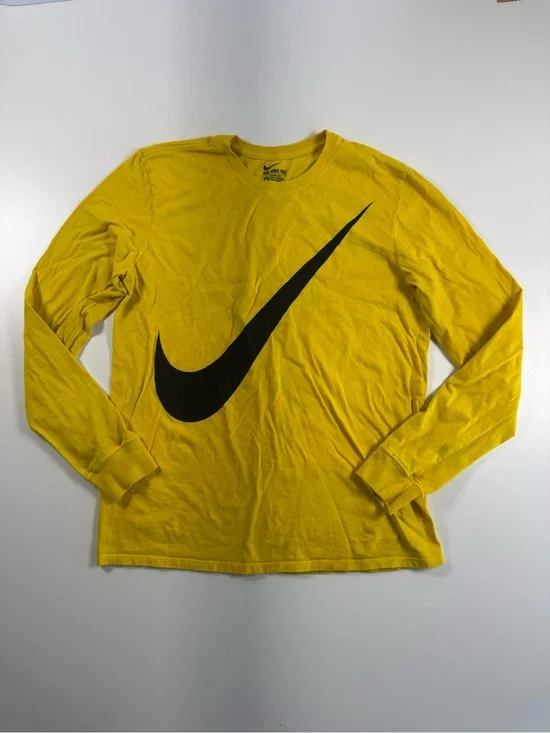 Nike Yellow Long Sleeve Crew with Large Black Swoosh