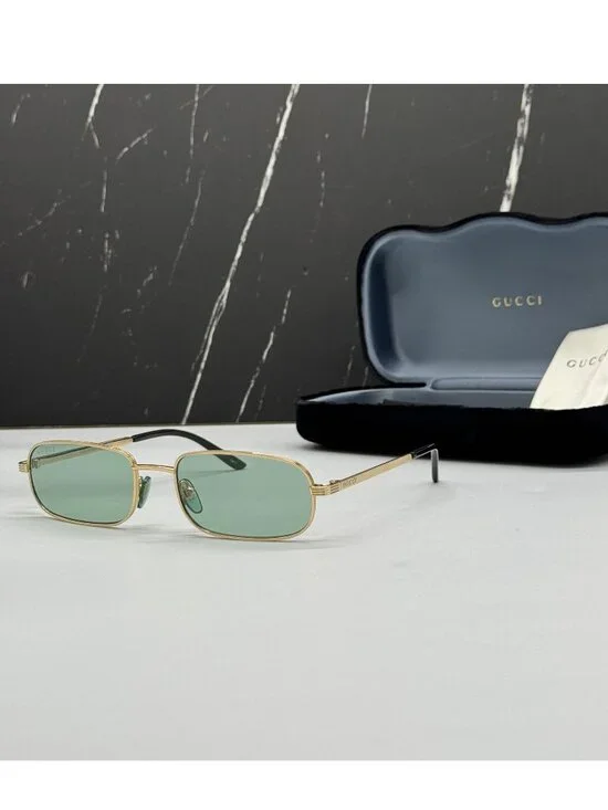 New Gucci GG1457S 005 Gold Green Square Sunglasses