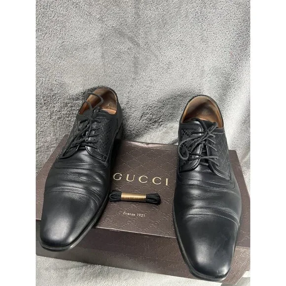 Gucci GG Loafers Dress Shoes Mens Size 8.5 US 8 UK Black‎ Leather Wedding Office