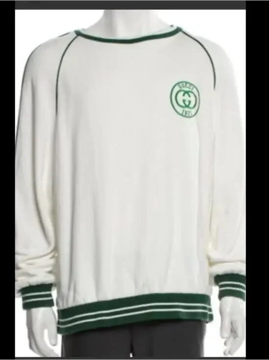 Men's Gucci white cotton jersey sweatshirt green 1921 interlocking G size medium