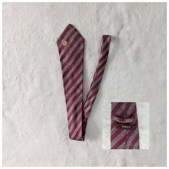 Gucci Vintage Burgundy & White Striped Tie
