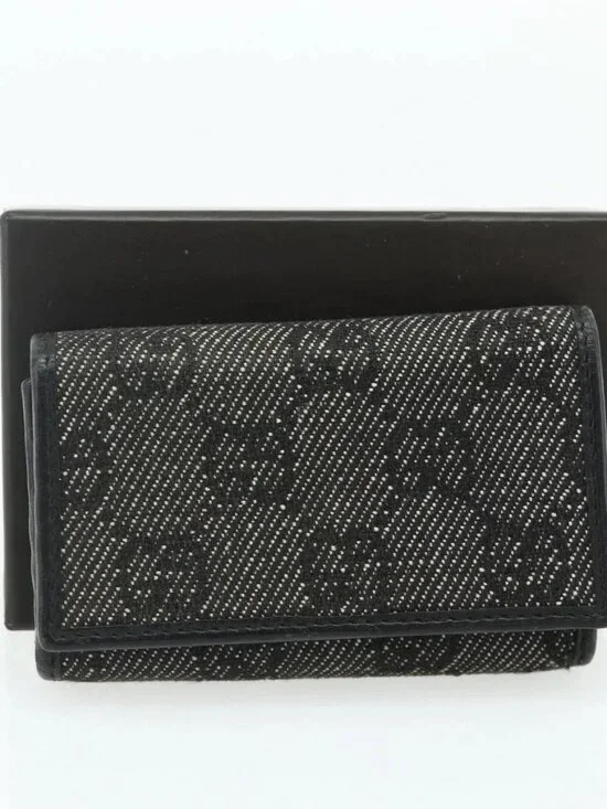 GUCCI GG Canvas Key Case Silver Black Auth