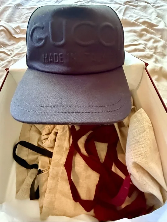 Gucci Dark Blue Embossed Logo Baseball Cap