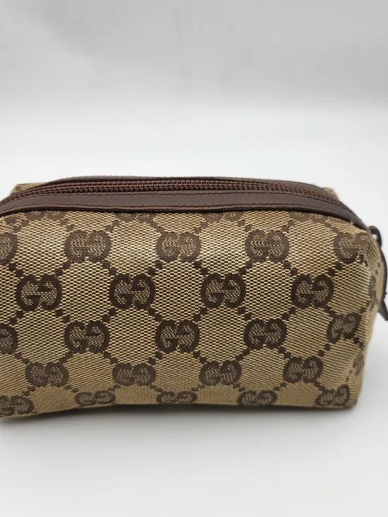 GUCCI Monogram Small Balthus Cosmetic Case Beige Ebony Cocoa..Authentic..