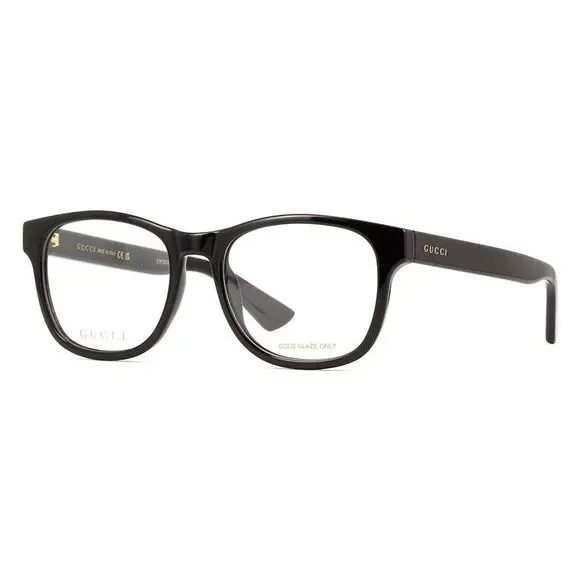 Gucci Eyeglasses Square Full Rim, Shiny Black Frame and Clear Demo Lenses Lens