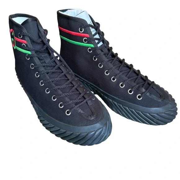 Gucci 703033 Mens Interlocking G High Black‎ Canvas Sneakers Sizd G 7.5