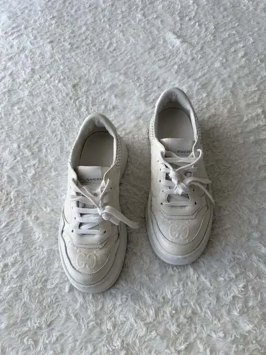 Gucci Chunky B GG Embossed Low Top Sneakers in‎ White Leather