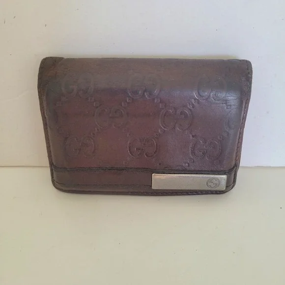 Gucci Guccissima Brown Leather Card Case Wallet GG Monogram 251727-496334 Italy‎