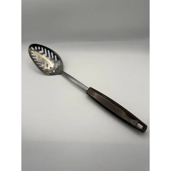 Vintage Ekco Slotted Spoon Brown Handle Made in‎ USA Kitchen Cooking Utensil