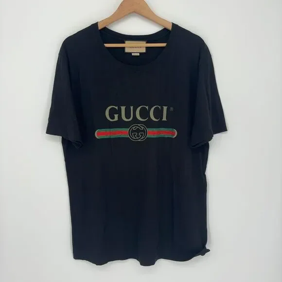Gucci Black Tee with Cream Label