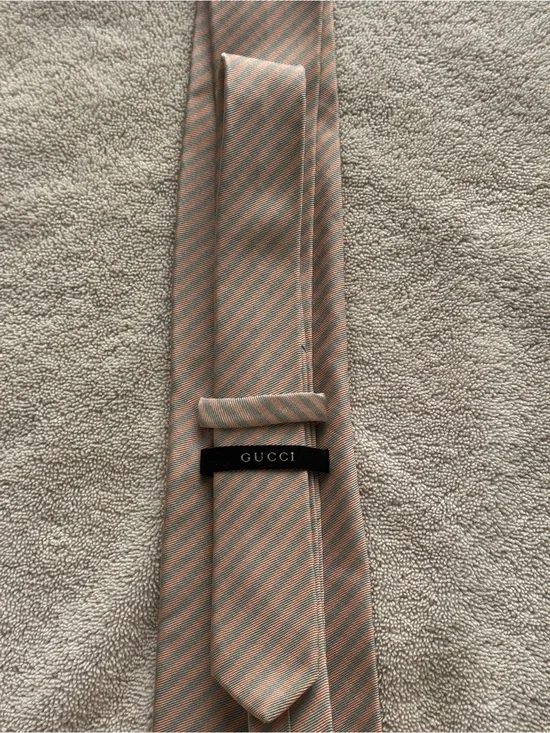 Gucci Men’s Striped Silk Tie in Peach and Light Blue