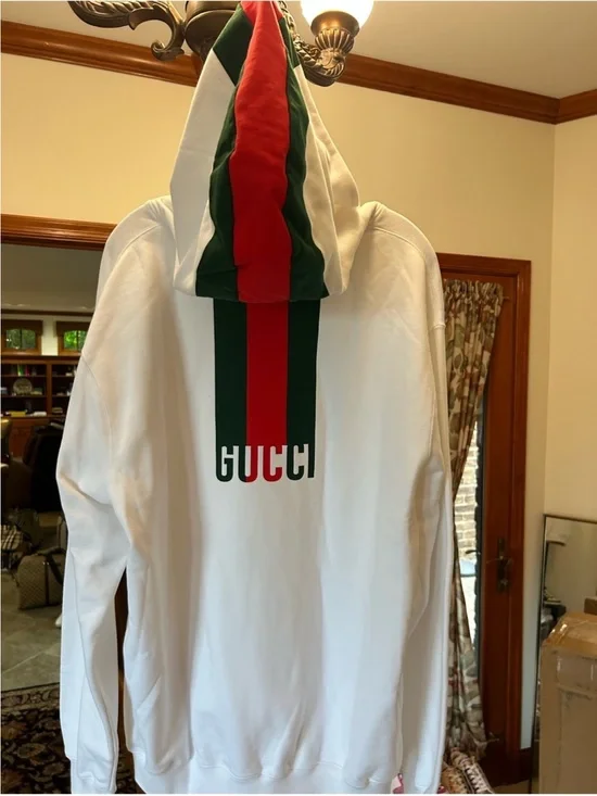 Men’s Gucci, 100% cotton web striped red/green hoodie size XL made in Italy NWT